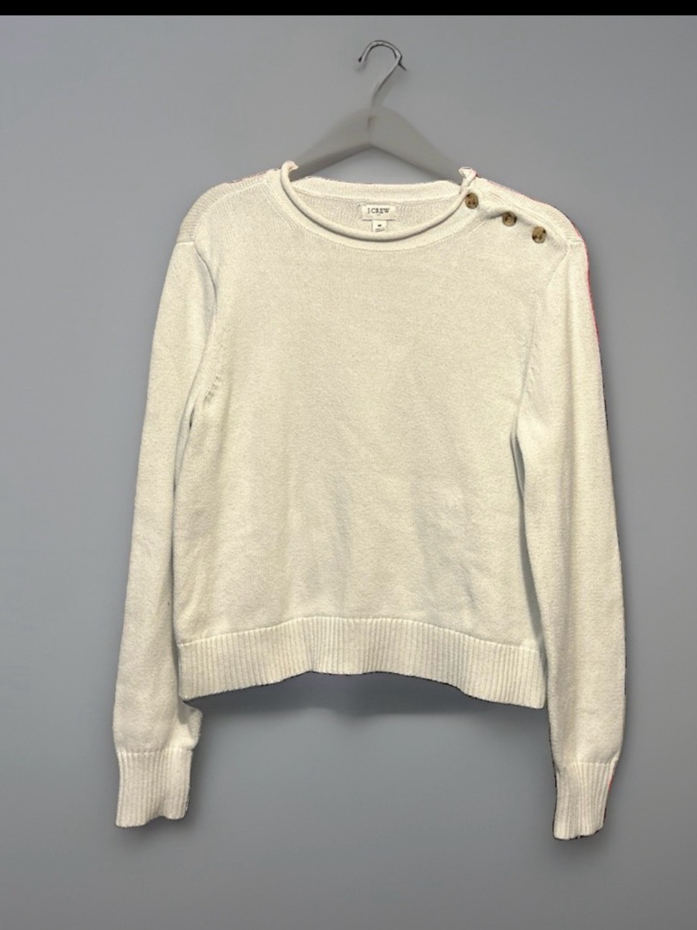 J. Crew Cream Crewneck Sweater with Shoulder Buttons